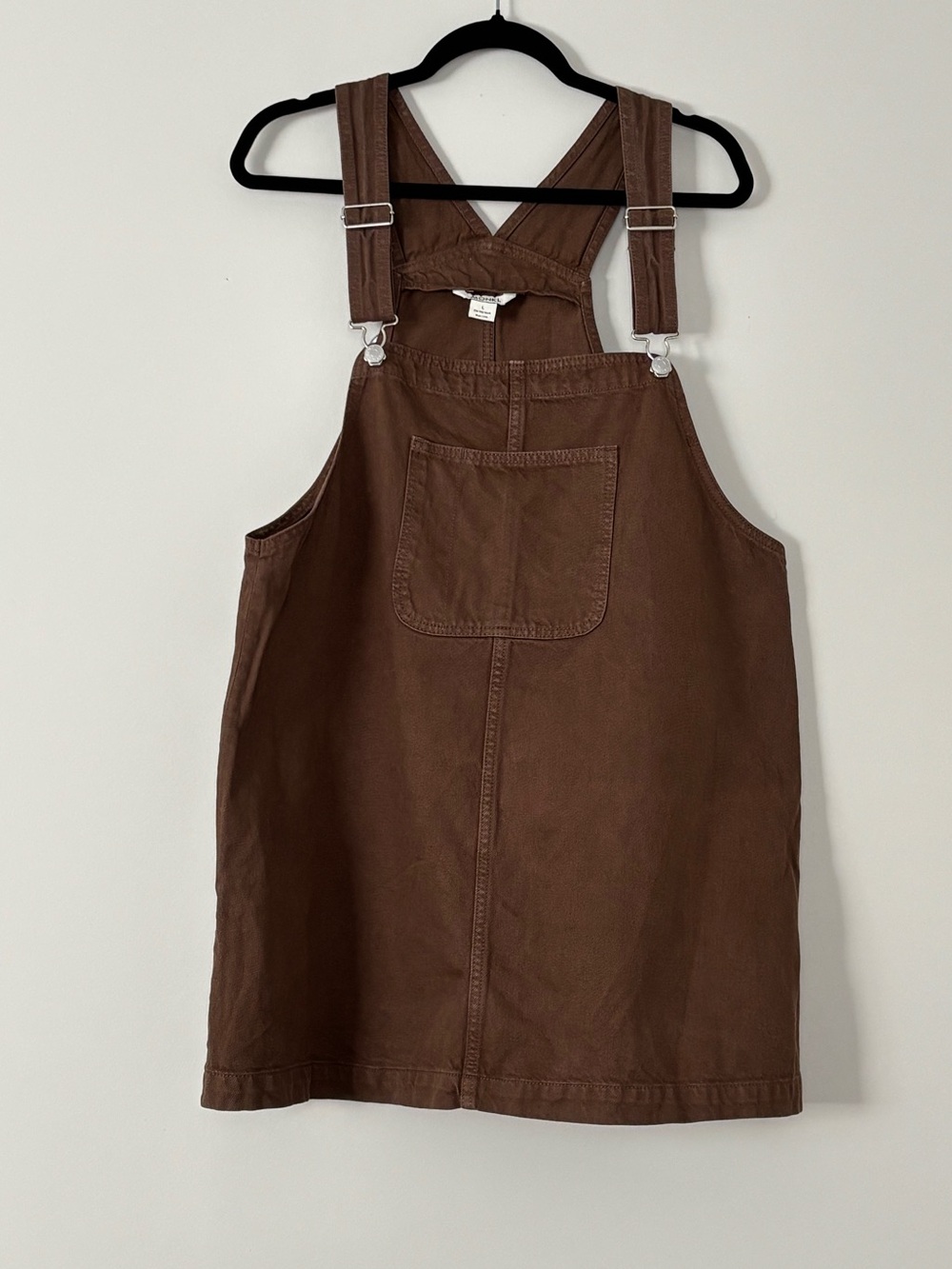 Monki Brown Twill Cotton Overall Pinafore Mini Dress Utility Jumper Size L